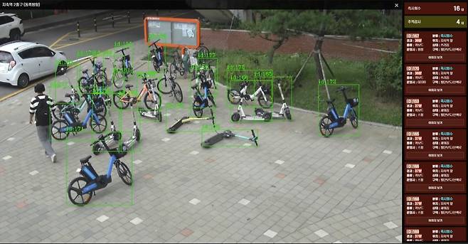 전동킥보드 불법주정차 검지 화면.[한국건설기술연구원 제공]