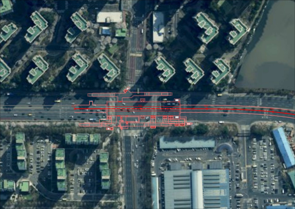 의왕 내손 ‘인덕원센트럴자이’ 아파트 단지 앞에 설치될 인동(인덕원~동탄)선 102정차역 설치도. /의왕시 제공