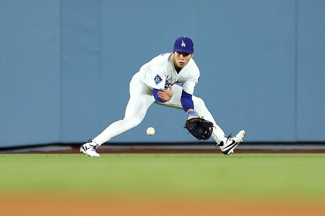 지난 20일(한국시각) 애리조나 다이아몬드백스전에 중견수로 출전한 김혜성. AFP연합뉴스