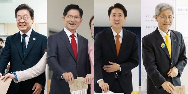 더불어민주당 이재명(왼쪽부터), 국민의힘 김문수, 개혁신당 이준석, 민주노동당 권영국 대통령 후보가 제21대 대통령선거 사전투표 첫날인 29일 투표하고 있다. 2025.5.29/뉴스1