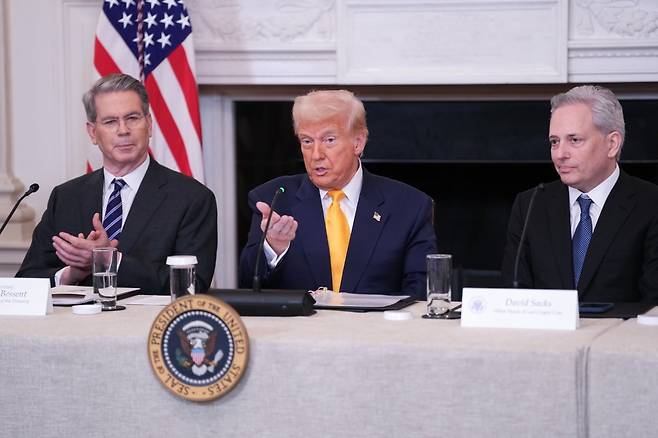 도널드 트럼프 미국 대통령이 지난 3월 7일 미국 워싱턴 D.C. 백악관 국빈만찬장에서 열린 백악관 디지털 자산(암호화폐) 정상회담에서 연설하고 있다./연합뉴스