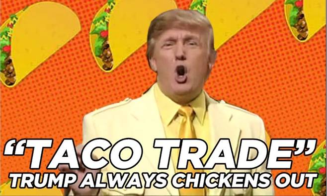 도널드 트럼프 미국 대통령의 변덕스러운 관세 정책을 활용해 투자하는 ‘타코(TACO) 트레이드’가 급부상하고 있다. 이를 활용해 트럼프를 조롱하는 밈(Meme)도 온라인상에서 퍼지고 있다. [인스타그램]