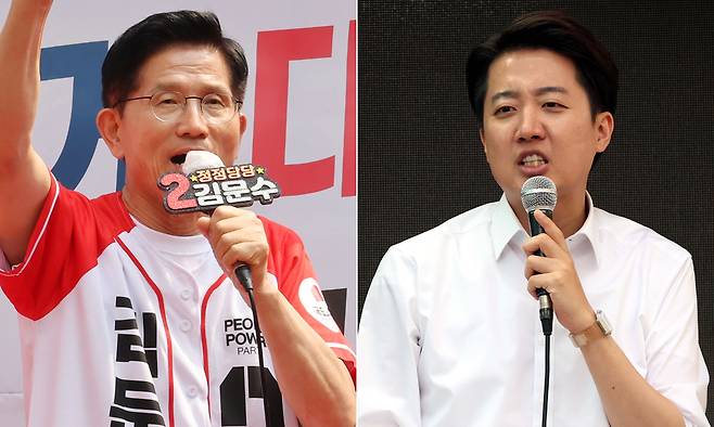 국민의힘 김문수 대선후보(왼쪽), 개혁신당 이준석 대선후보. 뉴시스