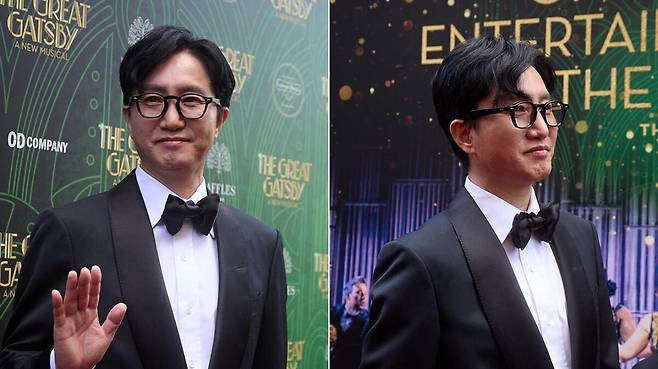 영국 런던 웨스트엔드 콜리세움 극장 앞에서 지난달 24일 열린 뮤지컬 ‘위대한 개츠비’ 개막 행사에 참석한 오디컴퍼니 신춘수 대표·프로듀서. 오디컴퍼니 제공