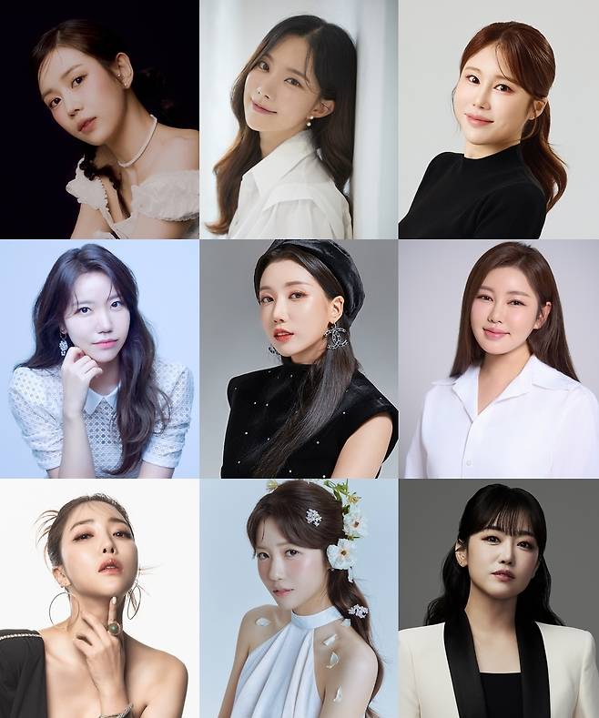 ‘미스트롯 1’ 오리지널 콘서트 ‘첫정’에 참여하는 TOP 10 주요 멤버. 사진 각 소속사, 제이지엔터테인먼트