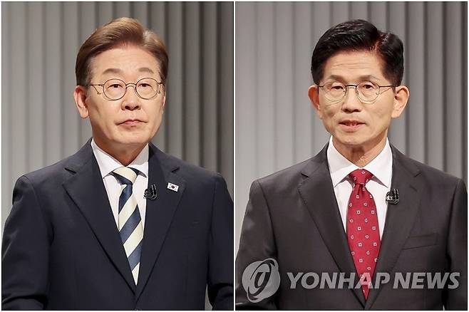 제21대 대선 2차 후보자 토론회 준비하는 이재명-김문수 후보 (서울=연합뉴스) 더불어민주당 이재명(왼쪽)·국민의힘 김문수 대선후보가 23일 서울 여의도 KBS 스튜디오에서 열린 제21대 대선 2차 후보자 토론회를 준비하고 있다. 2025.5.23 [국회사진기자단] photo@yna.co.kr