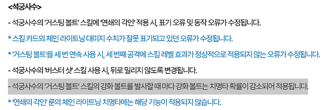 - 강화 거스팅 볼트의 치명타 확률이 감소돼 적용된다&nbsp;