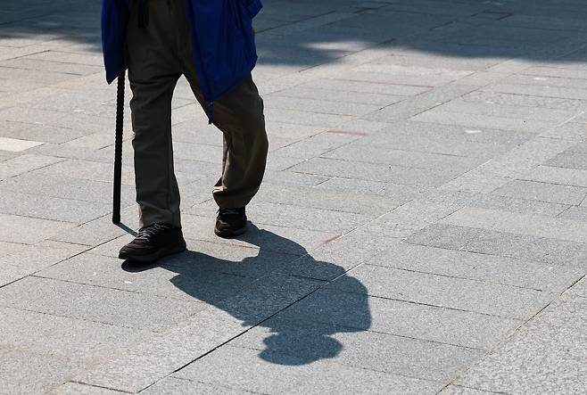 서울 종로구 탑골공원에서 한 어르신이 지팡이를 짚고 이동하고 있다. 기사 내용과는 무관한 사진. /뉴스1