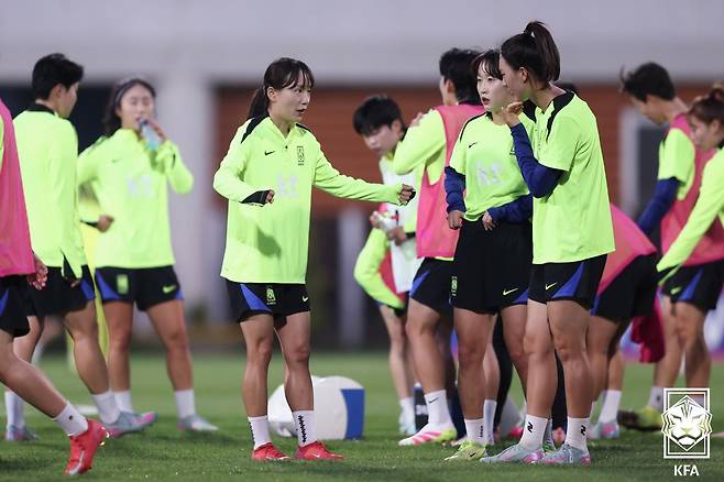 29일 인천 남동아시아드럭비경기장에서 콜롬비아전 대비 훈련 중인 여자축구대표팀 선수들. /사진=대한축구협회 제공