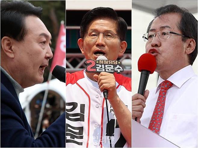 윤석열 전 대통령·김문수 국민의힘 대선 후보·홍준표 전 국민의힘 대표 ⓒ데일리안DB