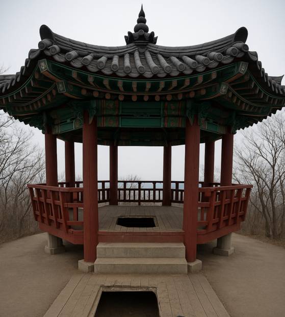 구멍 난 팔각정 바닥. 챗GPT 이미지.