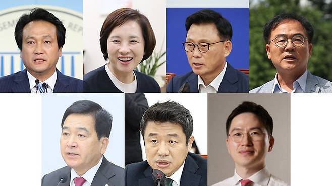 (완쪽 상단부터 순서대로) 안민석&nbsp; 전 더불어민주당 의원, 유은혜 전 교육부장관, 박광온 전 더불어민주당 의원, 최재관 여주·양평 지역위원장,&nbsp;심재철 국민의힘 경기도당 위원장, 유의동 평택병 당협위원장,&nbsp;이원모 용인갑 당협위원장. 사진=연합뉴스