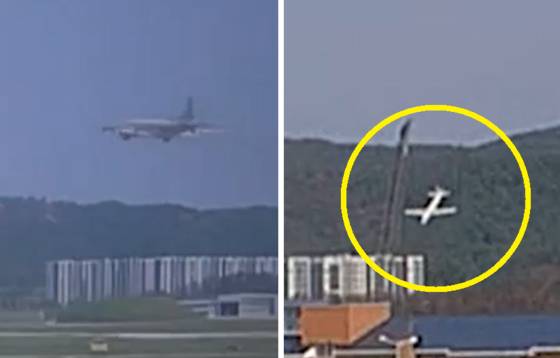 해군 포항기지 폐쇄회로(CC)TV에 포착된 해상초계기(P-3CK) 추락 직전 모습. 해군 제공