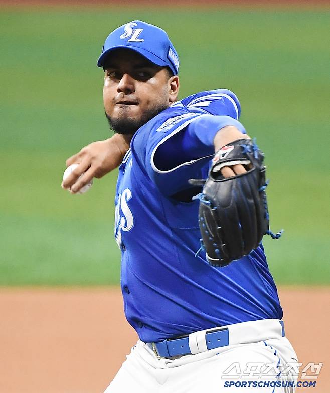 22일 서울 고척스카이돔에서 열린 삼성-키움전. 삼성 선발투수 레예스가 투구하고 있다. 고척=정재근 기자 cjg@sportschosun.com/2025.5.22/