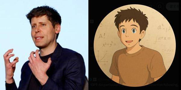 샘 올트먼 오픈AI 최고경영자와 그가 챗GPT의 최신 이미지 생성 모델을 이용해 '스튜디오 지브리 스타일'로 만든 자신의 엑스(X) 프로필 사진. EPA 연합뉴스·X캡처