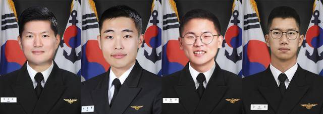 5월 29일 훈련 중 순직한 해군 해상초계기(P-3CK) 승무원들. 왼쪽부터 박진우 중령, 이태훈 소령, 윤동규 상사, 강신원 상사. 해군 제공