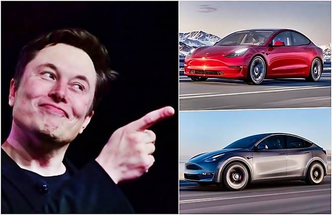 일론 머스크와 테슬라 차종 [사진출처=매경DB, 테슬라]