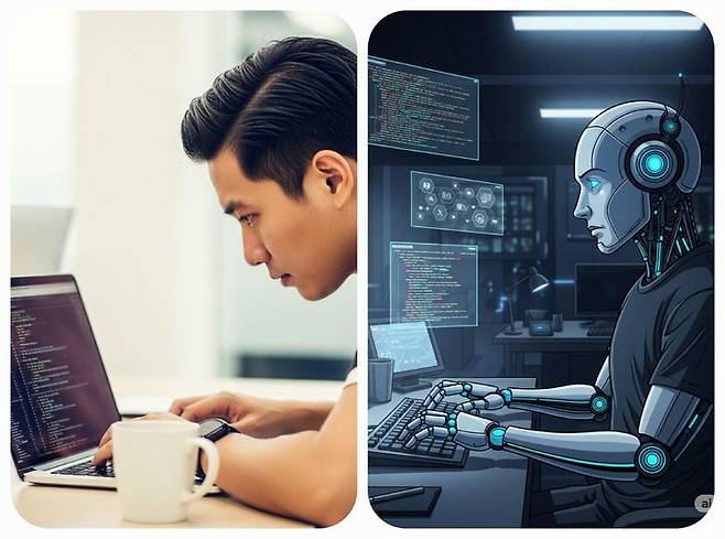 구글의 생성형 AI '제미나이'를 통해 제작한 사람 개발자와 인공지능 개발자의 이미지. *재판매 및 DB 금지