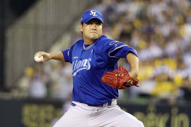 1일 잠실구장에서 열린 LG와의 원정 경기에서 역투하는 삼성 김태훈. 삼성 라이온즈 제공