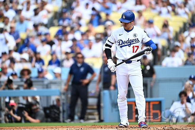 LA 다저스 오타니 쇼헤이는 2일(한국시간) 열린 2025 메이저리그 뉴욕 양키스전에서 4타수 무안타에 그쳤다.  ⓒ 로이터=뉴스1
