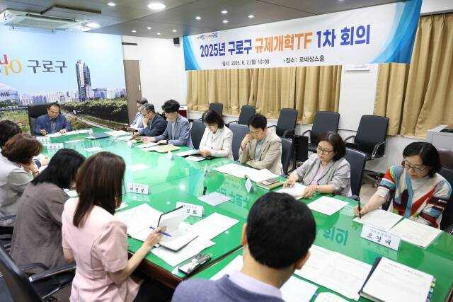 구로구가 6월 2일 구청 르네상스홀에서 '2025년 규제개혁 전담반 1차 회의'를 열고 규제개혁 과제를 논의하고 있다. /구로구