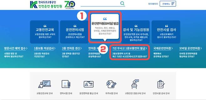 7년 무사고 1종보통면허 발급 절차 / 출처=한국도로교통공단