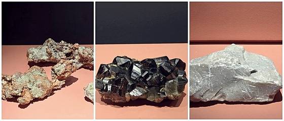 청동거울은 납·구리·주석을 적절한 비율로 배합해 만든 청동으로 만든다. 사진은 왼쪽부터 구리·주석·납석.