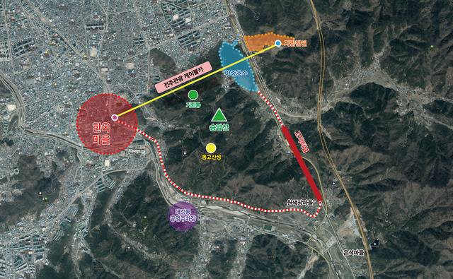 전주 관광 케이블카 설치 사업 등이 포함된 아중호수 명소화 사업 위치도. 전주시 제공