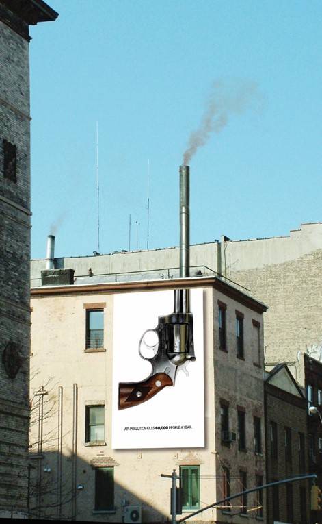 2007년 ‘원쇼 칼리지 페스티벌’ 최우수상 수상작. 일명 ‘굴뚝총’으로 불리는 이 작품은 대기오염의 심각성을 알리기 위해 제작했다. 사진 제공=이제석광고연구소