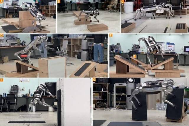 KAIST 황보제민 교수 연구팀이 개발한 라이보가 벽면을 찍고 뛰는 모습. 연구팀은 라이보에 새로 만든한 로봇 내비게이션 프레임워크를 적용했다.(사진=KAIST)