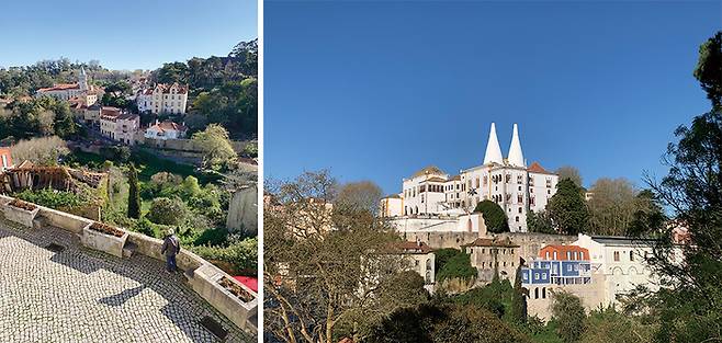 (우) 신트라 시가지 전경 (아래) 무어 양식의 건축물 신트라 국립궁전