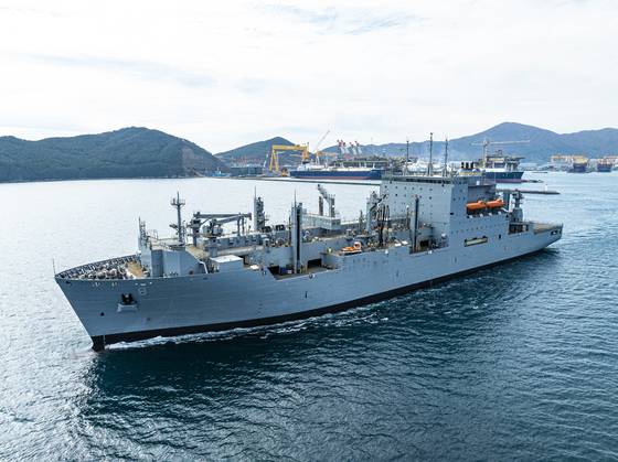 The USNS Wally Schirra, owned by the U.S. Navy, undergoes maintenance, repair and overhaul (MRO) by Hanwha Ocean. [HANWHA OCEAN]