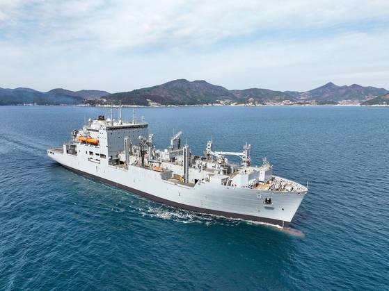 The USNS Wally Schirra, owned by the U.S. Navy, undergoes maintenance, repair and overhaul (MRO) by Hanwha Ocean. [HANWHA OCEAN]