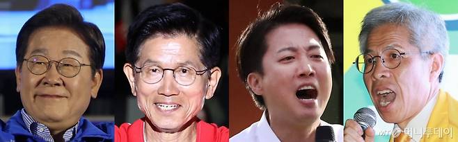 이재명 더불어민주당 대통령 후보, 김문수 국민의힘 대통령 후보, 이준석 개혁신당 대통령 후보, 권영국 민주노동당 대통령 후보가 제21대 대통령 선거를 하루 앞둔 2일 오후 마지막 유세에서 지지를 호소하고 있다. 2025.6.2/사진=뉴스1 /사진=(서울=뉴스1) 안은나 기자,이광호 기자,공정식 기자,김진환 기자