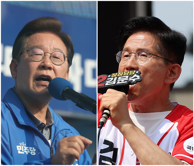제21대 대통령 선거를 이틀 앞둔 1일 더불어민주당 이재명 대선 후보(왼쪽), 국민의힘 김문수 대선 후보. [연합]