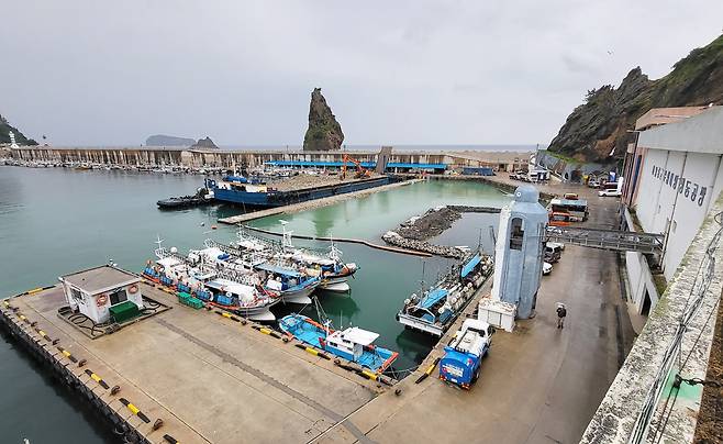 수협냉동공장 앞 항내 광장을 만들고 있는 모습. /김두한 기자