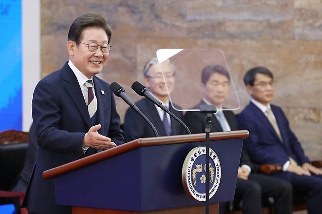 제21대 대통령 취임선서 행사가 열린 4일 오전 서울 여의도 국회에서 이재명 대통령이 취임사를 하고 있다. /뉴스1