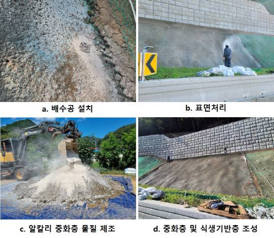 지질자원연이 개발한 '콘크리트 비탈면 생태복원기술' 과정.