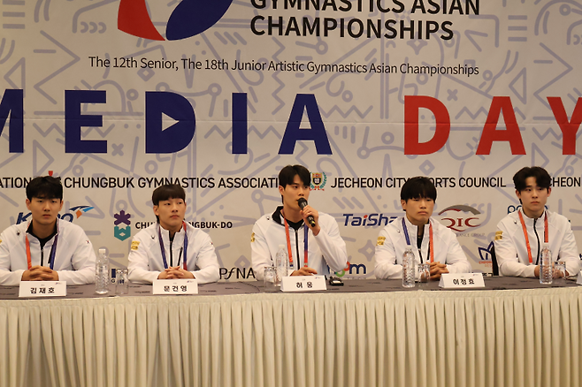 4일 2025 기계체조 아시아선수권 미디어데이에 참석한 남자 기계체조 선수단. 사진=대한체조협회