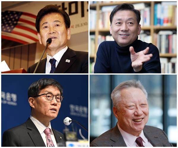 (사진 왼쪽 위부터 시계방향으로)정동영 더불어민주당 의원, 이광재 전 국회 사무총장, 박용만 전 대한상공회의소 회장, 이창용 한국은행 총재 /사진=머니투데이 DB, 뉴스1, 뉴시스