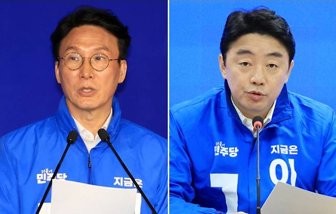 더불어민주당 김민석 최고위원(왼쪽), 강훈식 의원. 연합뉴스