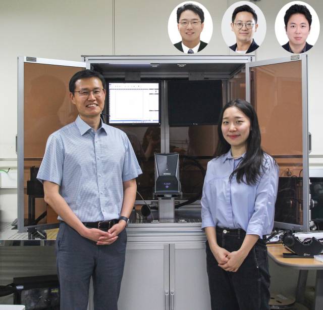 KAIST는 전기및전자공학부 정재웅(왼쪽) 교수와 이시목(오른쪽) 박사과정, 오른쪽 왼쪽부터 부산대 이건희 교수, 서울대 박성준 교수, KAIST 스티브박 교수. 사진제공=KAIST