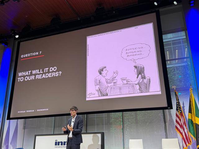 톰슨은 지난달 22일 미국 뉴욕 타임스센터에서 열린 ‘INMA 2025(International News Media Association 2025) 세계 총회’에서 “독자에게 진짜 가치를 줄 수 있는 콘텐츠는 그들의 시간·관심·기대에 맞춰 제안돼야 한다"고 강조했다. 뉴욕=윤은정 기자