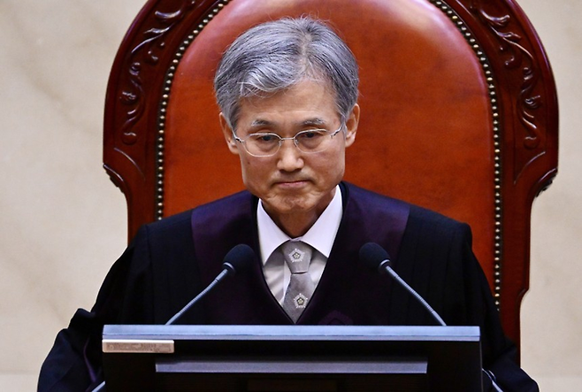 지난 1일 대법원에서 열린 이 후보의 공직선거법 위반 사건 상고심 선고에 참석한 조희대 대법원장 [연합]
