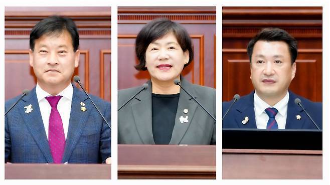 경주시의회 주동열(왼쪽부터) 한순희, 최재필 의원이 5분 자유발언을 하고 있다.