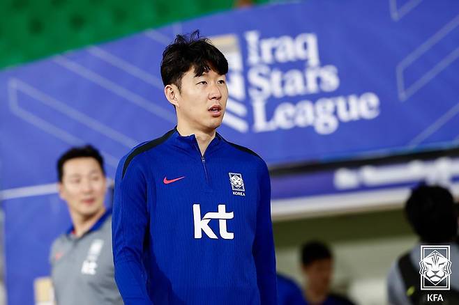 이라크와의 2026 FIFA 북중미 월드컵 아시아 3차 예선 대비 훈련 중인 손흥민. /사진=대한축구협회 제공