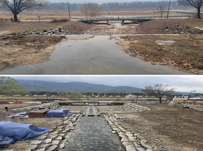 호원천 생태하천 복원사업 전(위), 후(아래). 사진=의정부시청
