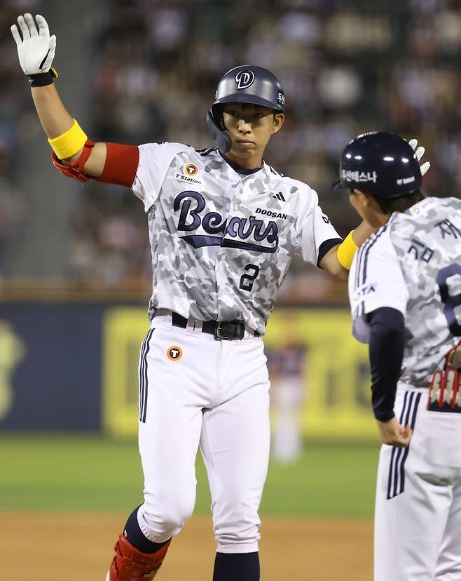 김민석이 세리머니를 펼치고 있다. 사진 | 두산 베어스