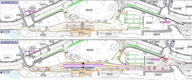 태화강역 2단계 교통체계 개선사업 전후 평면도. 울산시 제공&nbsp;