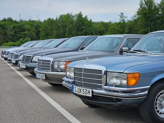 역대 메르세데스-벤츠 S-클래스 차량들. ⓒ데일리안 정진주 기자